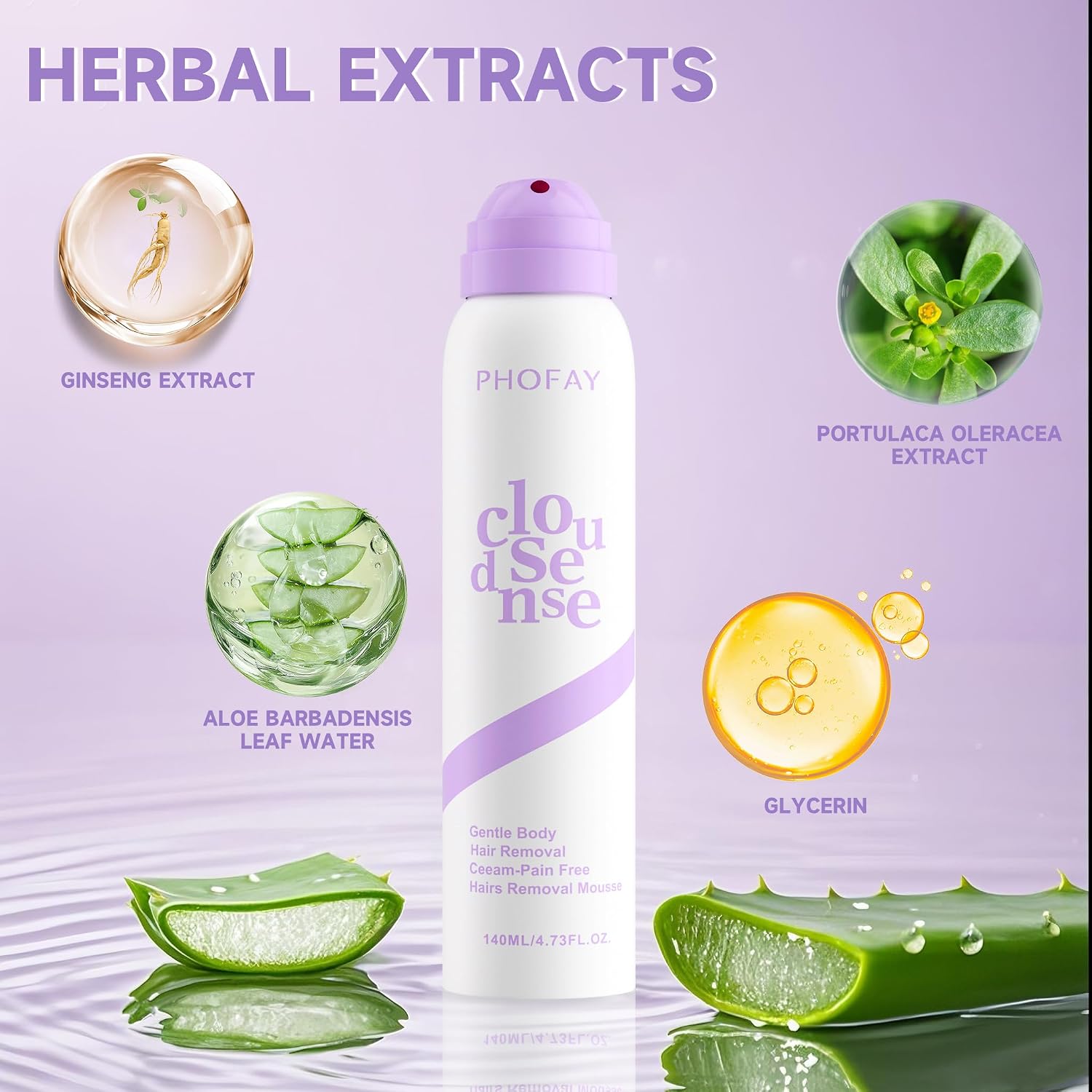 PHOFAY hair removal mousse with ginseng, portulaca, aloe and glycerin